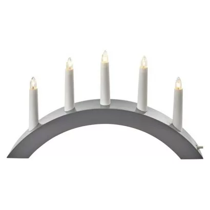 Svietnik na 5x žiarovku E10 drevený šedý, oblúk, 20×38 cm, vnútorný, teplá biela