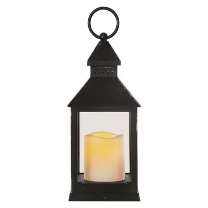 LED dekorácia – lampáš antik čierna blikajúca, 3x AAA, vnútorný, vintage, časovač