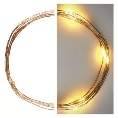 LED vianočná nano reťaz, 1,9 m, 2x AA, vnútorná, teplá biela, časovač