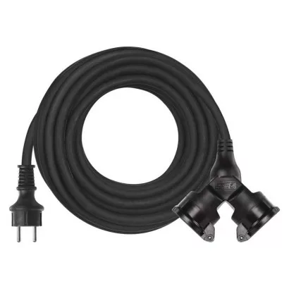 Vonkajší predlžovací kábel 10 m / 2 zásuvky / čierny / guma / 230 V / 1,5 mm2