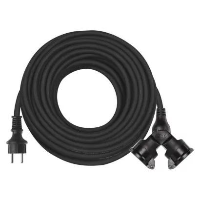Vonkajší predlžovací kábel 20 m / 2 zásuvky / čierny / guma / 230 V / 1,5 mm2
