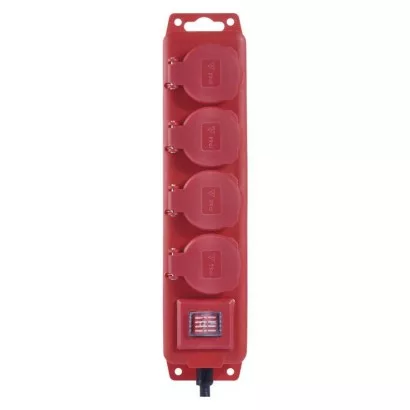Predlžovací kábel 10 m / 4 zásuvky / s vypínačom / čierno-červený / guma-neoprén / 1,5 mm2