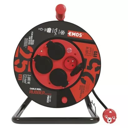 Vonkajší predlžovací kábel na bubne 25 m / 4 zás. / čierny / guma-neoprén / 230V / 2,5 mm2