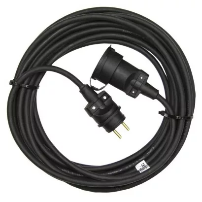 Vonkajší predlžovací kábel 10 m / 1 zásuvka / čierny / guma / 230 V / 1,5 mm2