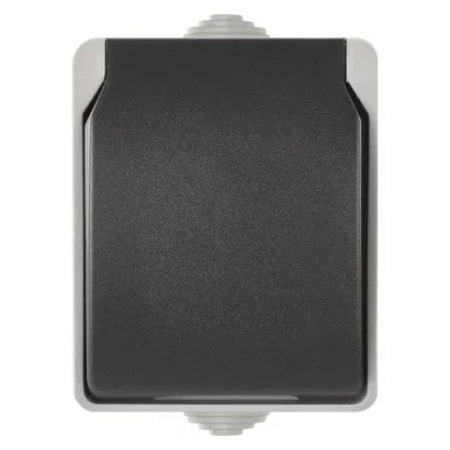 Zásuvka nástenná, šedo-čierna, IP54
