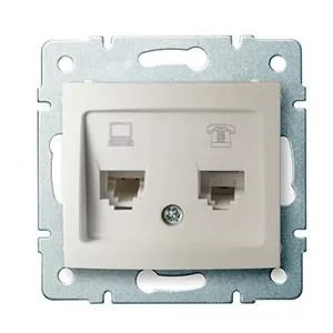 DOMO Zásuvka dátová-telefónna, (RJ45Cat 5e+RJ11) Perleťová biela”